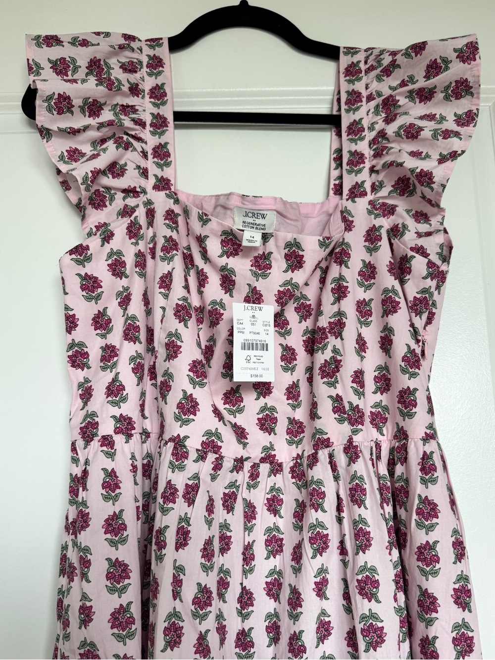 NWT J. CREW FACTORY Ruffle-Sleeve Midi Dress Paris Pink Multi w/ Pockets Size 14 - Picture 7 of 12